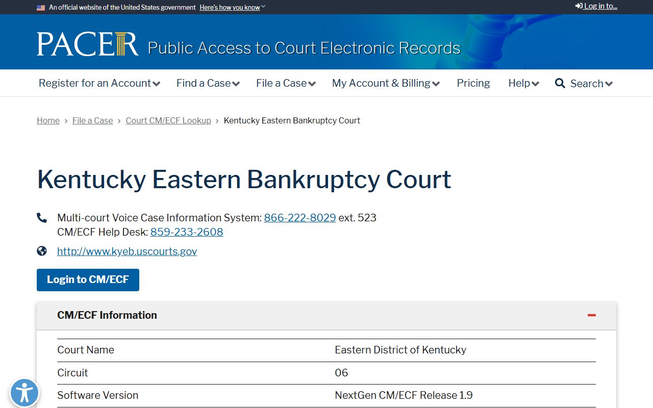 Knott County Circuit Court PACER CM ECF federal bankruptcy lookup