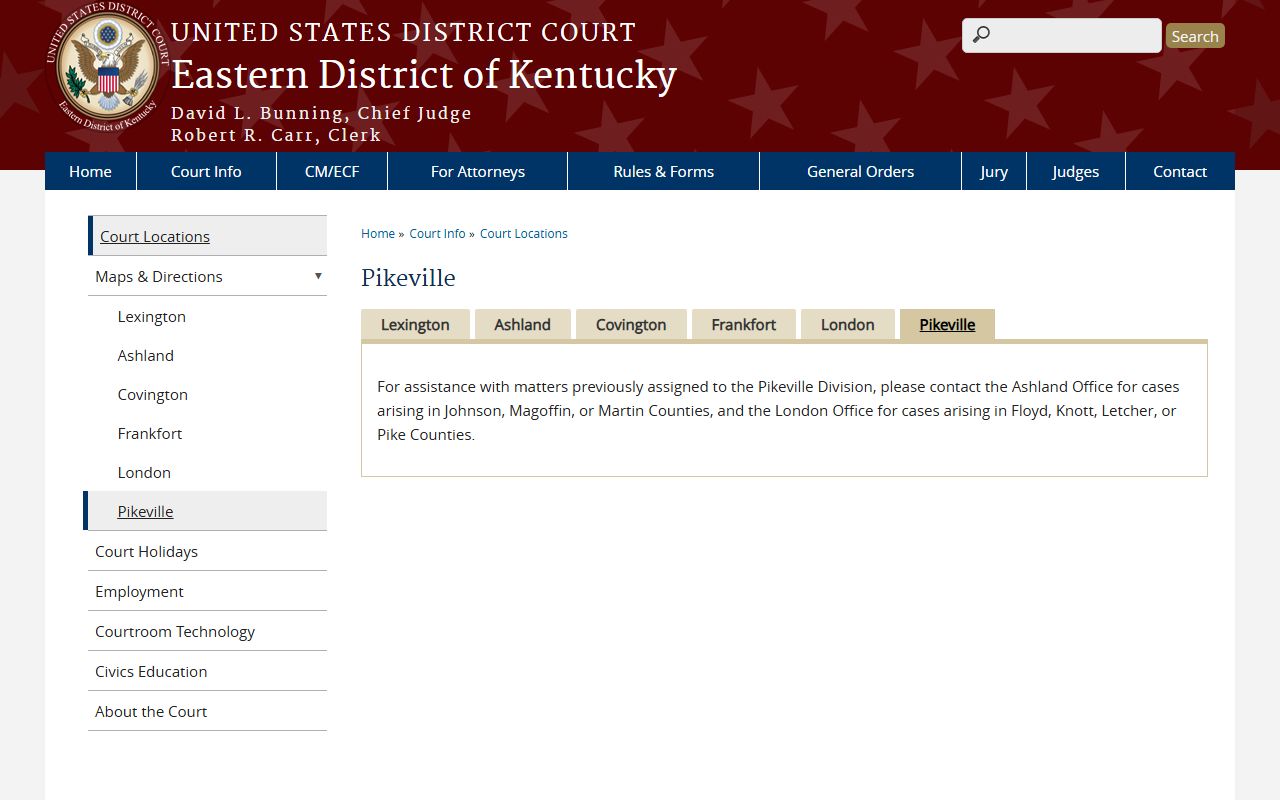 Knott County Circuit Court Pikeville federal location note