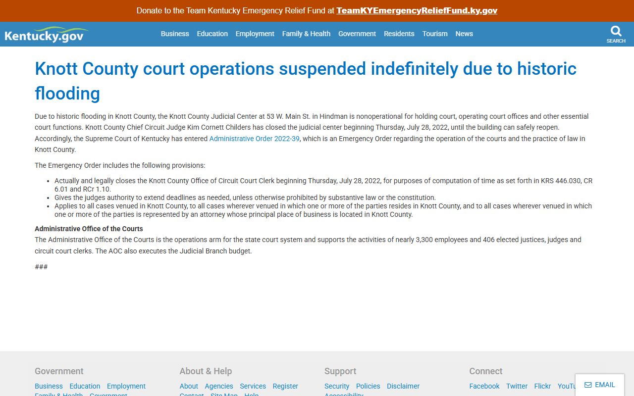 Knott County Clerk records and local court closure context after flooding