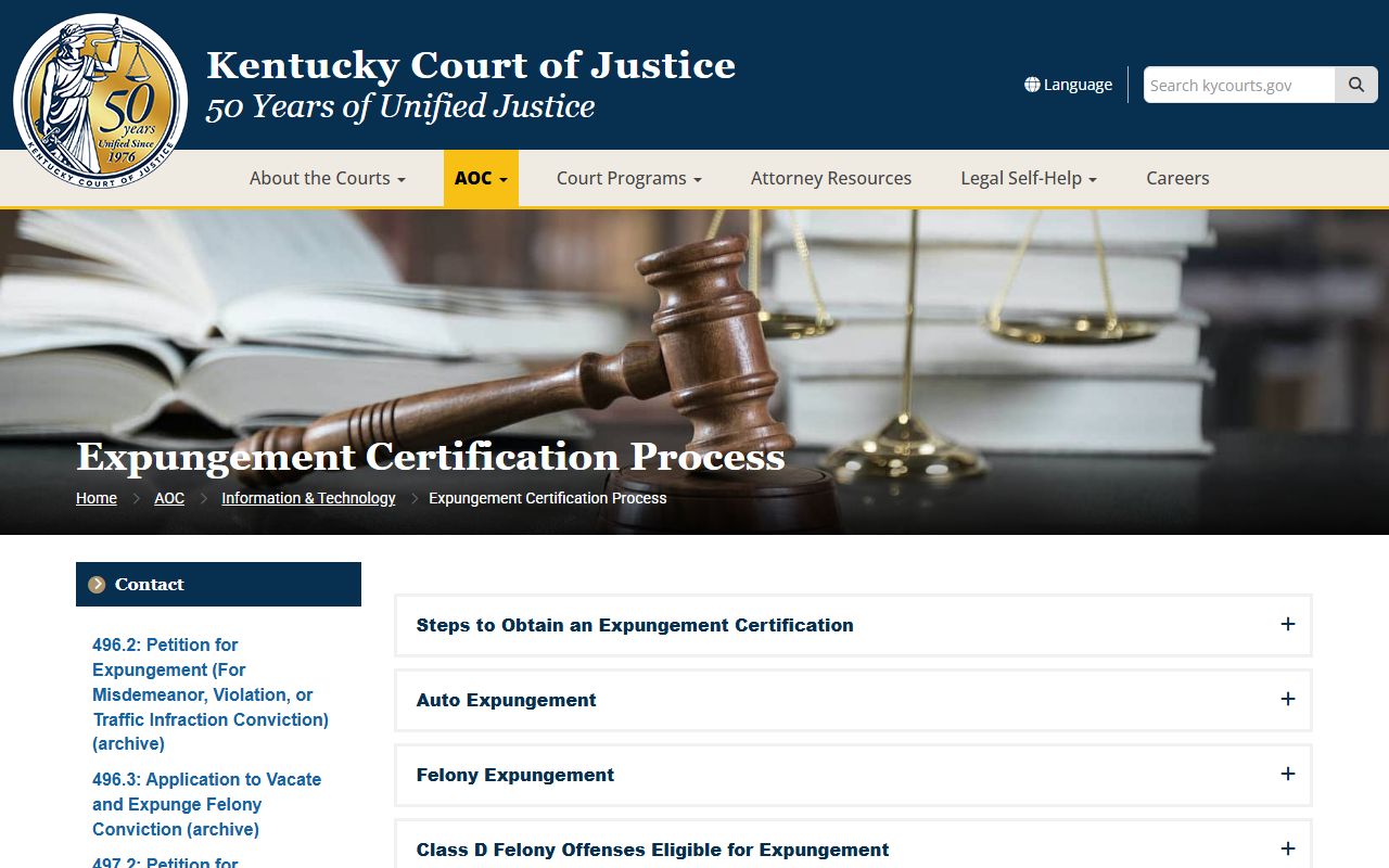Knott County criminal court records Kentucky expungement process