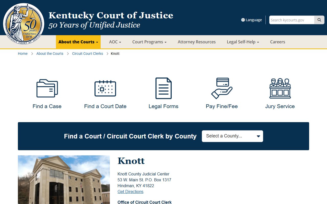 Knott County court records page on Kentucky Court of Justice