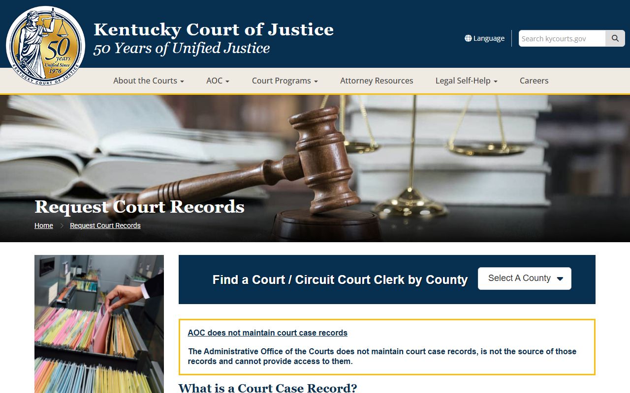 Knott County court record request guidance from Kentucky Court of Justice