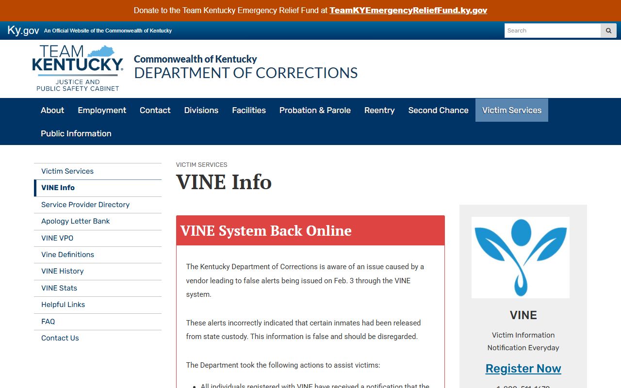 Knott County inmate records Kentucky VINE information