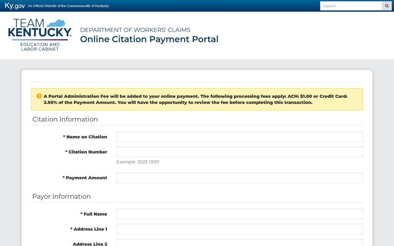 Knott County traffic court records Kentucky online citation payment form
