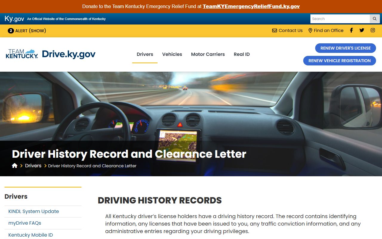 Knott County traffic court records Kentucky driver history records