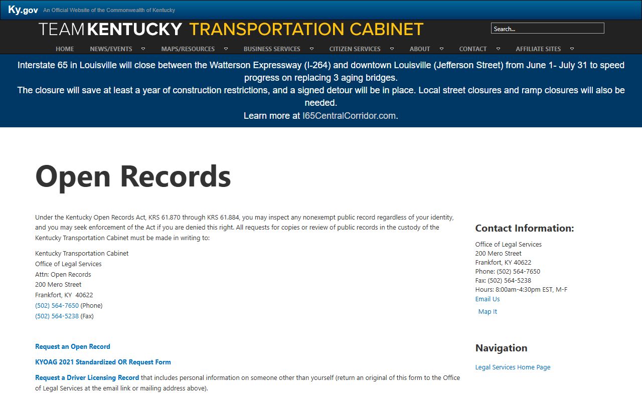 Knott County traffic court records KYTC open records
